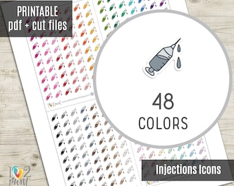 Injection Little Icon Planner Stickers, Injectable Medicine Tiny Icon Printable Stickers, Mini Icons, Printable Planner Stickers - CUT FILES