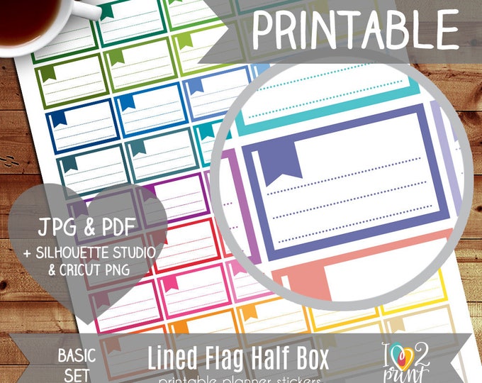 Lined Flag Half Box Printable Planner Stickers, Erin Condren Planner ...