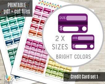 Credit Card Tracking Planner Stickers, Hand-drawn Bright Colors Credit Card Printable Stickers, Printable Planner Sticker - CUT FILES