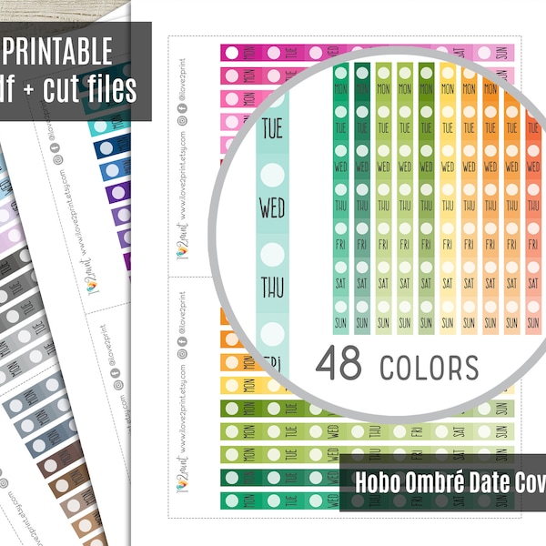 Date Covers Hobonichi Weeks Printable Planner Stickers - Date Headers Hobo Planner Stickers, Weekly Printable Stickers, Journal - Cut file