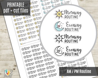 Morning Evening Routine Icon Planner Stickers, Am Pm Printable Stickers, Mini Icons, Printable Planner Stickers - CUT FILES