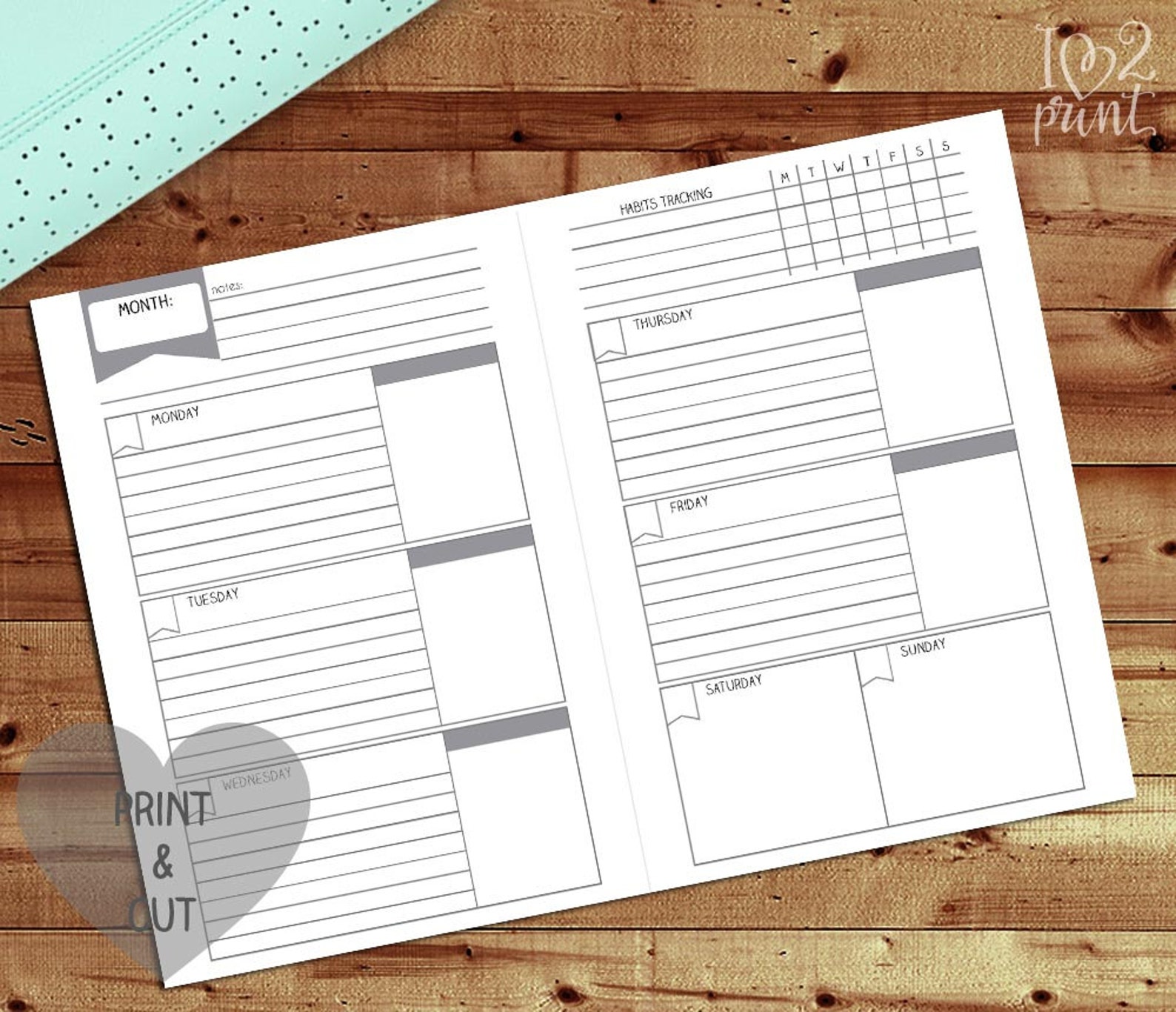 Horizontal Weekly Printable Planner Insert Weekly Refill Etsy
