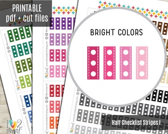 Half Checklist Stripes Planner Stickers, Checklist Printable Stickers, Schedule Stickers,  Planner Stickers, ECLP Full Box - CUT FILES