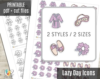 Lazy Day Doodle Icons Planner Stickers, Robe Hand-Drawn Printable Sticker, Printable Planner Sticker, Planner Icon, Hobonichi - CUT FILES