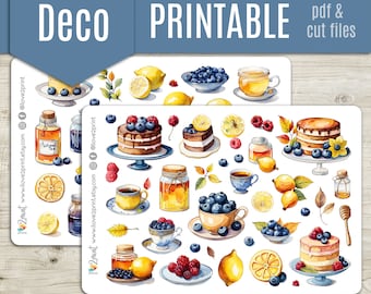 Blueberries Cakes Watercolor Deco Planner Stickers, Decorative Printable Stickers, Deco Sticker, Bullet Journal, Hobonichi - CUT FILES