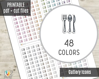 Meal Little Icon Planner Stickers, Cutlery Tiny Icon Printable Stickers, Mini Icons, Printable Planner Stickers - CUT FILES