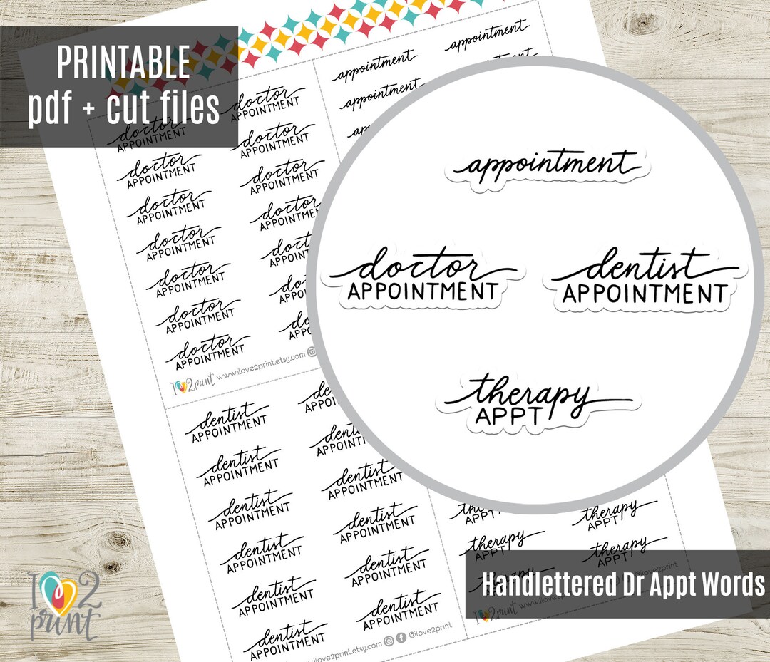 Handlettered Doctor Appointment Planner Stickers, Script Words ...