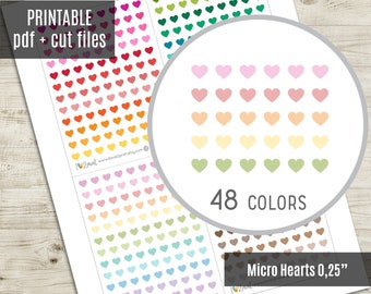 Micro Hearts Planner Stickers, Tiny Hearts Printable Stickers, Icons Stickers, Printable Planner Sticker - CUT FILES