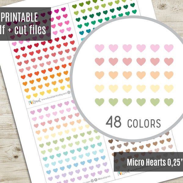 Micro Hearts Planner Stickers, Tiny Hearts Printable Stickers, Icons Stickers, Printable Planner Sticker - CUT FILES