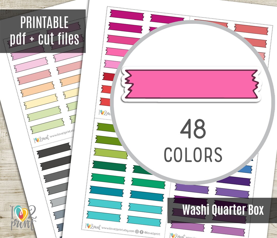 Washi Quarter Box Planner Stickers, Printable Stickers, Label Stickers ...