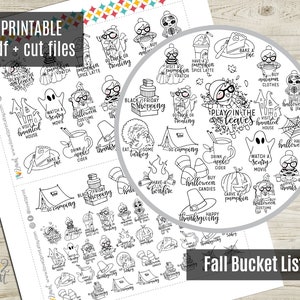 Planner Girl Fall Bucket List Planner Stickers, Printable Stickers, Character Stickers, Functional, Bullet Journal, Coloring - CUT FILES