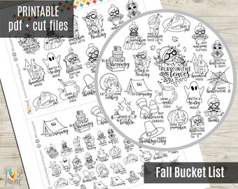 Planner Girl Fall Bucket List Planner Stickers, Printable Stickers, Character Stickers, Functional, Bullet Journal, Coloring - CUT FILES