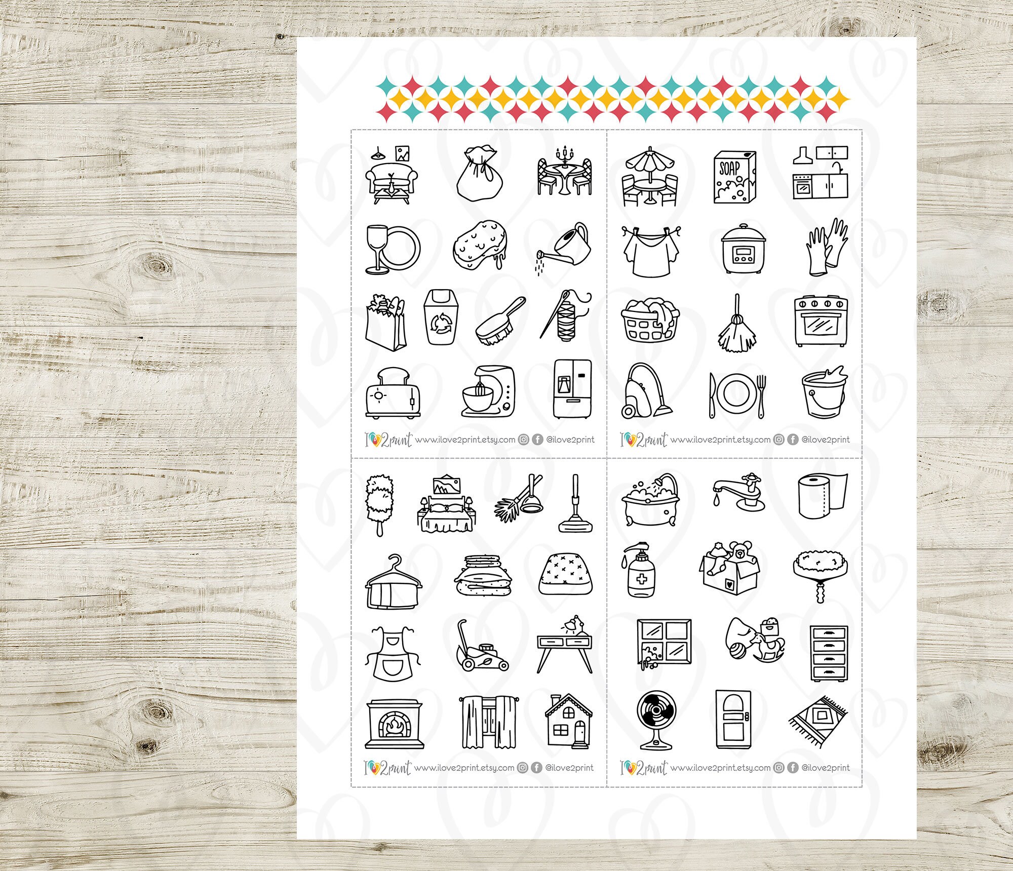 Housework Icons Planner Stickers Set 1 Cleaning Icons - Etsy