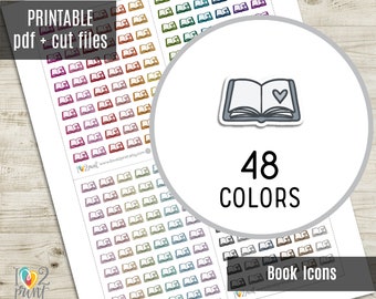 Book Little Icon Planner Stickers, Reading Tiny Icon Printable Stickers, Icons Stickers, Printable Planner Sticker - CUT FILES