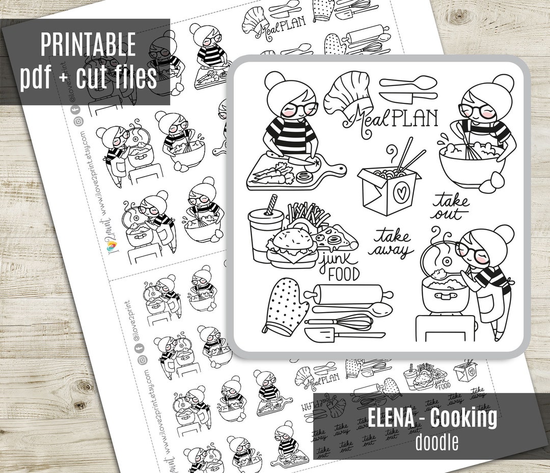 Elena Planner Girl COOKING Printable Planner Stickers, Erin Condren ...