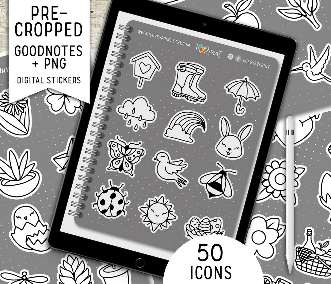 Spring Icons Goodnotes Sticker Book, Spring Digital Stickers, Pre ...