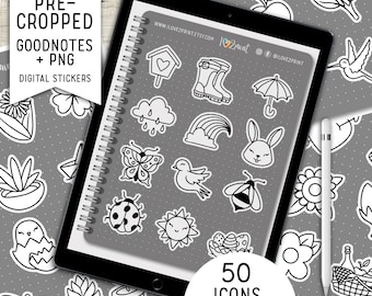 Spring Icons GoodNotes Sticker Book, Spring Digital Stickers, Pre Cropped for GoodNotes, Individual PNG for Notability, Noteshelf, Xodo