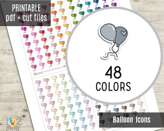 Balloon Little Icon Planner Stickers, Birthday Tiny Icon Printable Stickers, Icons Stickers, Printable Planner Sticker - CUT FILES