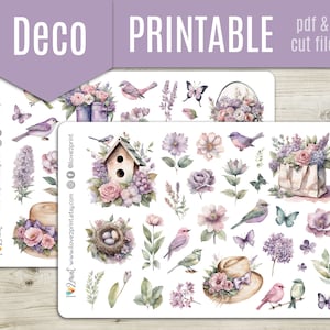 Spring Garden Watercolor Deco Planner Stickers, Decorative Printable Stickers, Deco Sticker, Bullet Journal, Hobonichi - CUT FILES