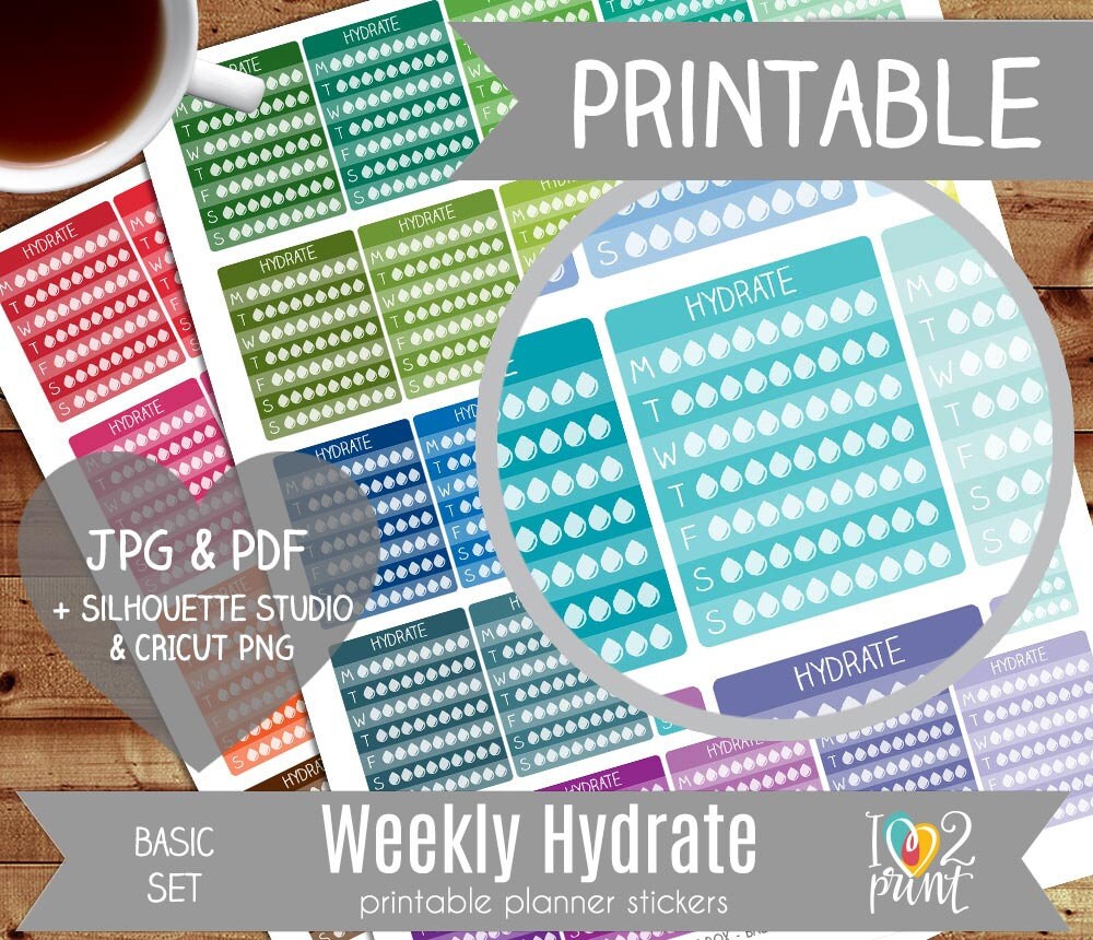 Craft Supplies &amp; Tools Papercraft Drink Water Erin Condren Planner Stickers Hydrate Printable ...