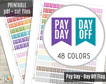 Day Off and Pay Day Flags Planner Stickers, Printable Stickers, Bujo Stickers, Planner Stickers, ECLP, Happy Planner, Hobonichi - CUT FILES