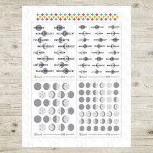 Moon Phases Icons Planner Stickers SET 2, Hand-drawn Printable Stickers ...