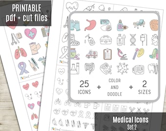 Medical Icons Planner Stickers Set 2 , Doctor Icons Hand-Drawn Printable Sticker, Planner Sticker, Planner Icons, Hobonichi - CUT FILES