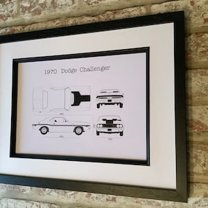 1970 Dodge Challenger Blueprint Art Print: Classic Car Infographic