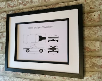 1970 Dodge Challenger Blueprint Art Print: Classic Car Infographic