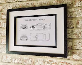 1968 Chevrolet Camaro Print: Classic Car Vector Art, Framed