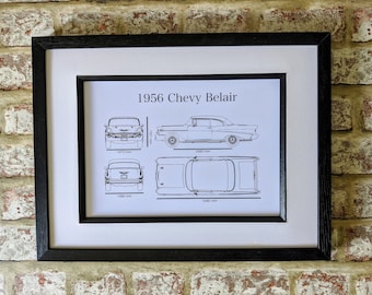 1956 Chevy Bel Air Framed Print: Classic Car Infographic