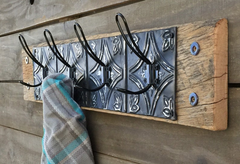 Retro Vintage Style Wall Hooks On Barn Wood And Distressed Tin Etsy