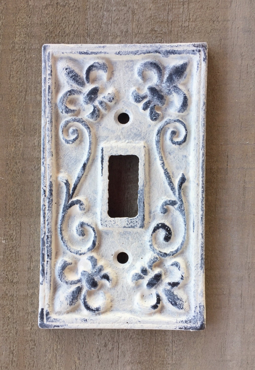 Distressed painted Cast Iron Single Switchplate with Fleur de Etsy
