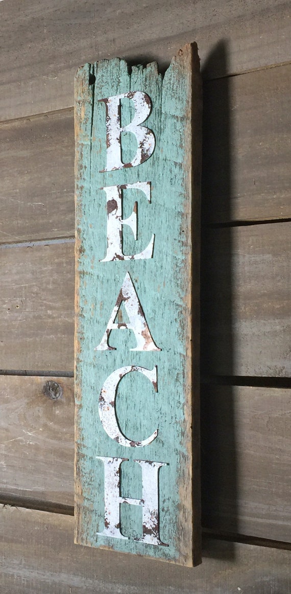 Rustic Vertical BEACH Sign on Reclaimed 100 Yr Old REAL Barn Etsy