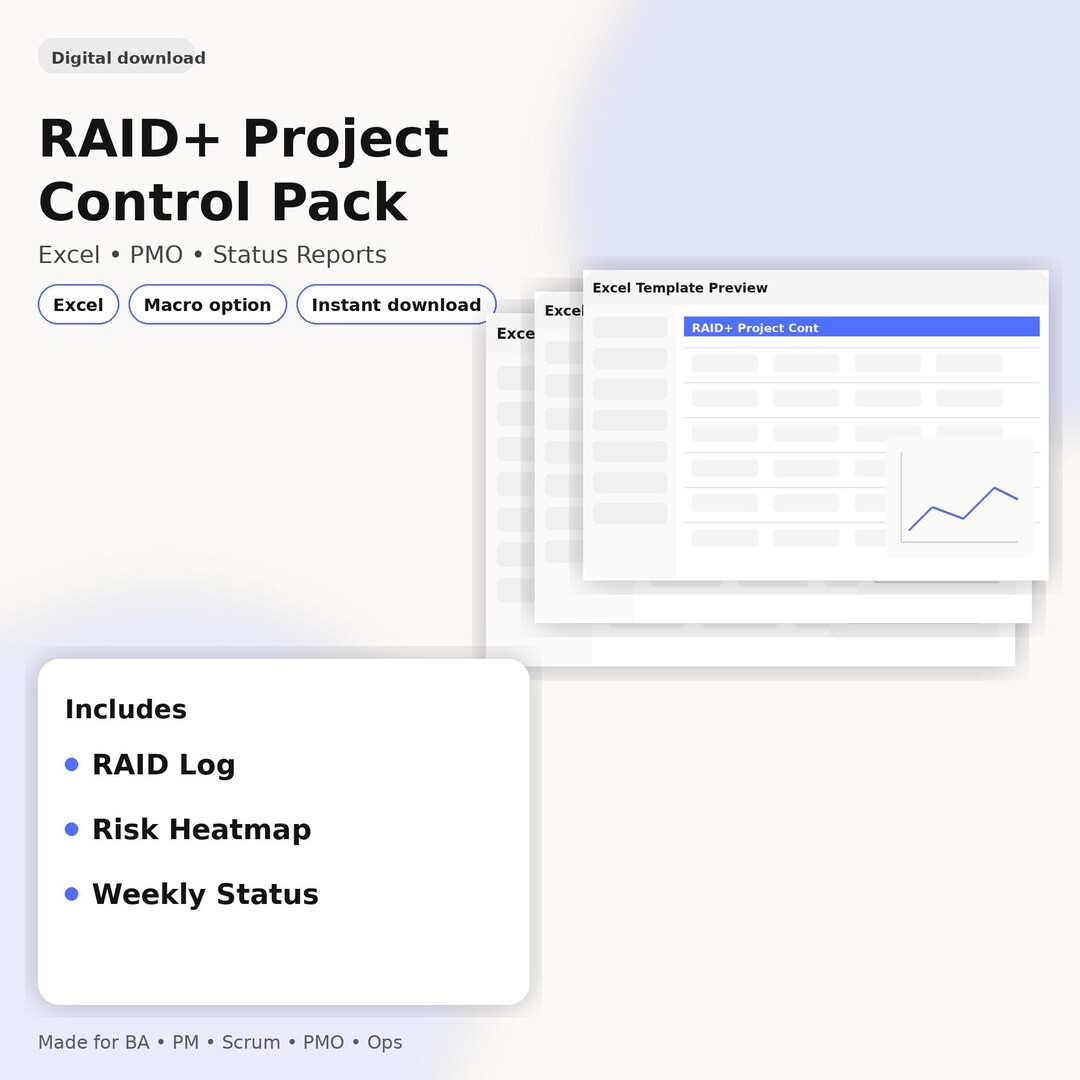 RAID Log Excel Template (automated) | Risk Issue Action Decision ...