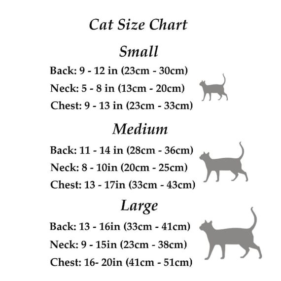 Cat Clothing Size Chart