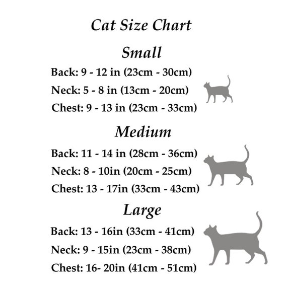 Cat Clothes Size Chart