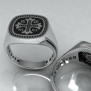 Square, Cross, Jesus Christ, IC XC NIKA, Signet, Ring, Chevalier, Sterling, Silver, 925, For, Men, Byzantine, Christian, Orthodox, Medieval,
