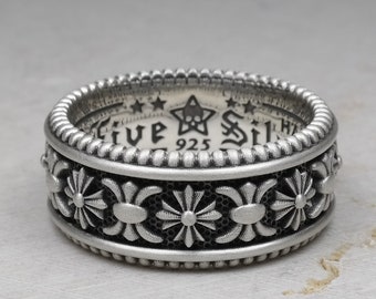 Band Ring Fleur Kreuz, keltischer Ritter Muster, Sterling Silber 925, mittelalterliches Kreuz, viktorianischen Stil, Ehering Ring, Paare Schmuck