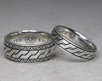 Pattern Wedding Ring Set, Personalized Jewelry, Real Sterling Silver 925, Samoan, Maori, Polynesian, Best Gift For Couples, Engagement Band
