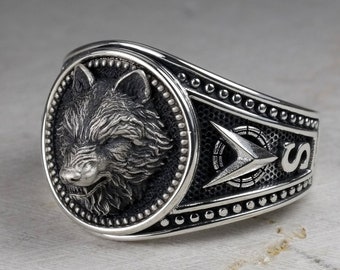 Wolf Head Ring With North Star Design, Alpha Majestic Comfort Fit Traveler Signet Ring, Real Sterling Silver 925, Animal Jewelry Accessories