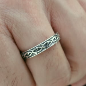 Celtic Thorn band Ring, Thin, Sterling Silver 925, Men Woman wedding, Pattern tattoo, Couples Jewelry, Bague de Mariage, Hochzeitsring, Gift