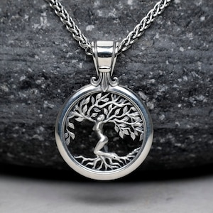 25 mm Woman - Tree of Life, Family Tree Silver Pendant, Dainty Leafy Tree Necklace, Scandinavian Jewelry, Art Medallion, Yggdrasil Mythology