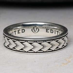 Anello in argento con motivo a freccia, tribale polinesiano maori samoano, set da matrimonio per uomo e donna, argento sterling 925, incisione personalizzata gratuita