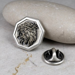 Octagon Pin Jesus Christ, Sterling Silver 925, Men's Brooch Pin, Jesus profile, Medieval Pin, Jewelry Accessories, Lapel Badge