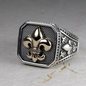 Royal Lily Signet Ring, Real Sterling Silver 925, Fleur de Lis Jewelry Accessories, Anniversary Gift For Men Women, Bague Homme Chevalière