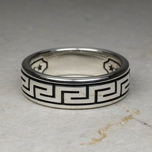 Griechisches Schlüsselband, Griechenland, Muster, Band, Männer, massiv, Sterling, Silber, 925, Geschenk, für, ihn, sie, Unisex