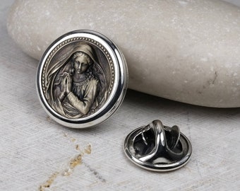 Broche ronde Vierge Marie, insigne de revers de la Sainte Mère, véritable argent sterling, design unique et meilleure qualité de Vartovar