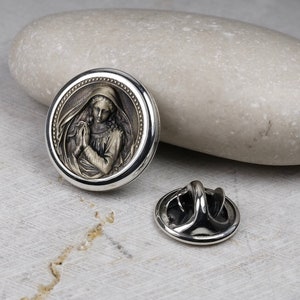 Round Brooch Pin Virgin Mary, Holy Mother Lapel Badge, Real Sterling Silver, Unique Design & Best Quality from Vartovar