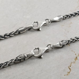 3.5MM Wheat Braided Chain, Fleur De Lis, Italy Best Spiga Clasp Necklace, Men Women Unisex 2, 3, 4MM Silver 925 Man Neck Chain, Gift for him